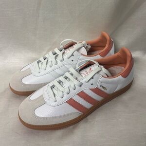 Adidas White and Coral Sambas